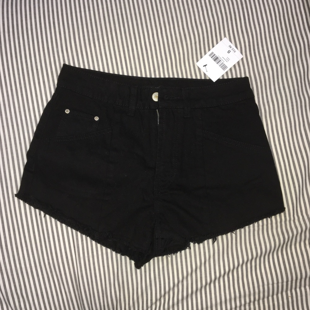 Frayed Black Denim Shorts